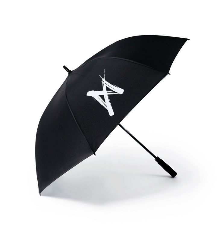 large black umbrella with white EMEKS logo motocross MX rain waterproof UK