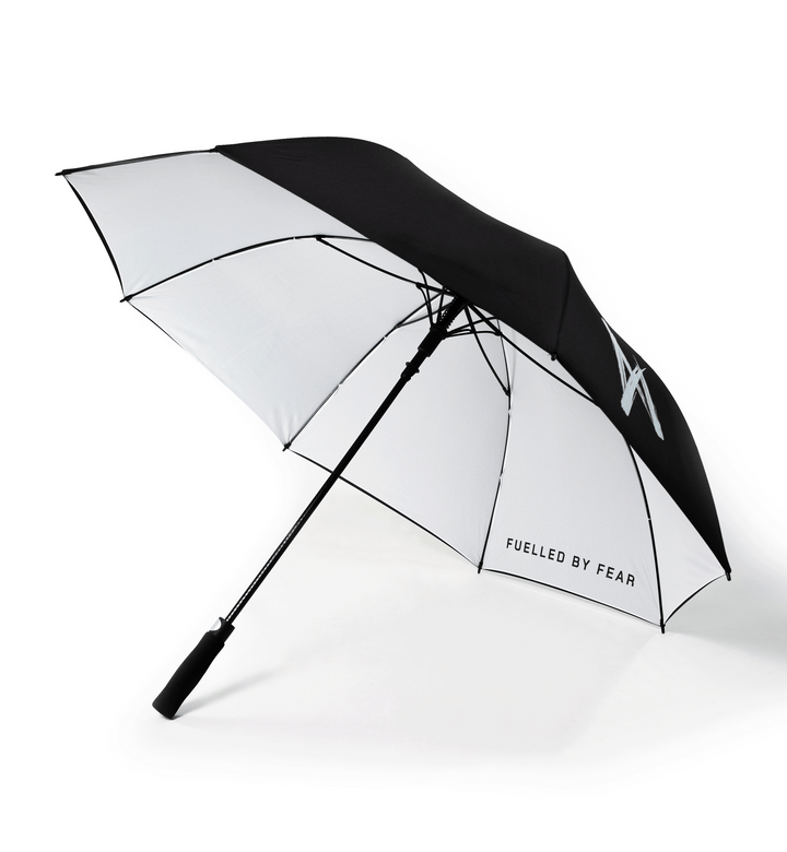 large black umbrella with white EMEKS logo motocross MX rain waterproof UK