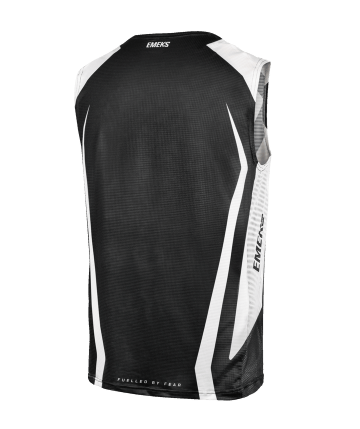 Black and white lightweight motocross bib back - EMEKS MX racewear UK