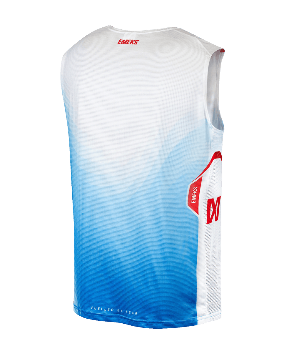 White blue red lightweight motocross MX bib EMEKS UK racewear