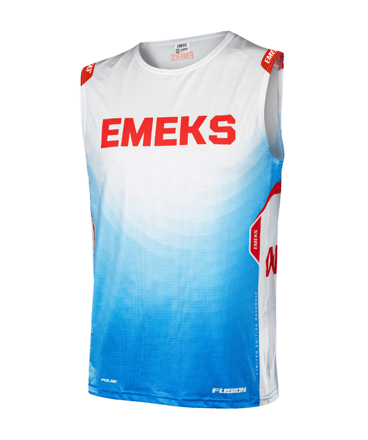 White blue red lightweight motocross MX bib EMEKS UK racewear