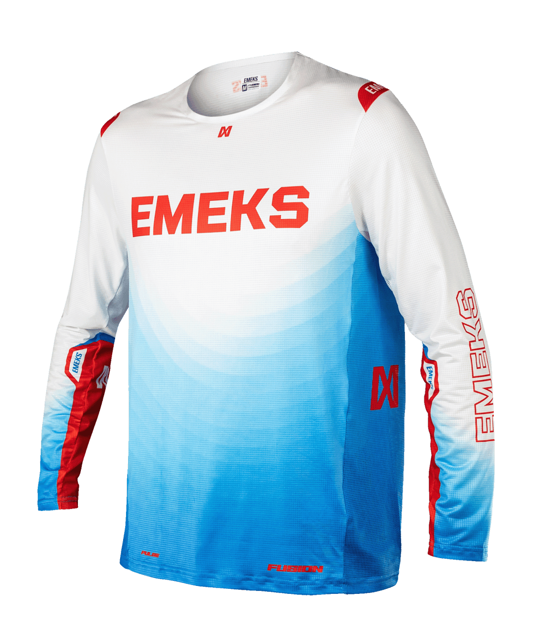 White blue red lightweight motocross MX jersey EMEKS UK racewear