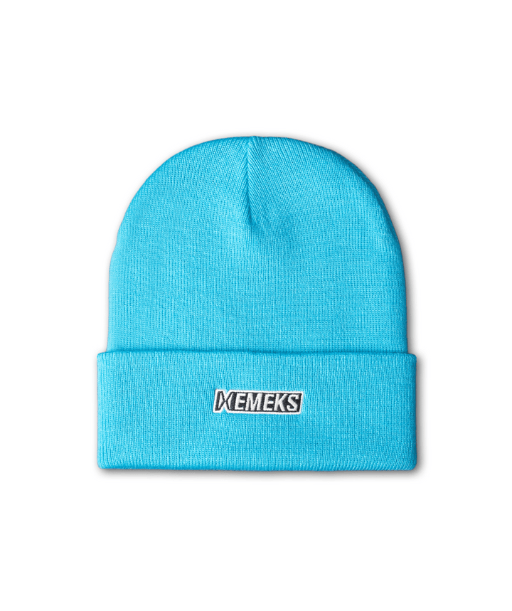 blue beanie hat with motocross mx emeks branding UK