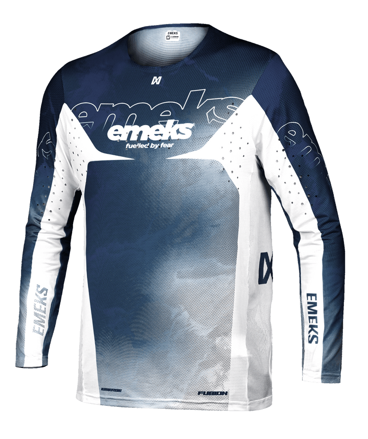 Indigo blue and white motocross MX jersey EMEKS UK