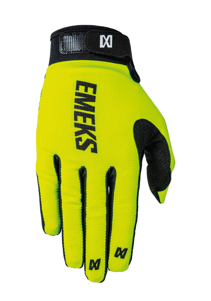 Fluoro yellow motocross MX riding gloves lightweight EMEKS UK