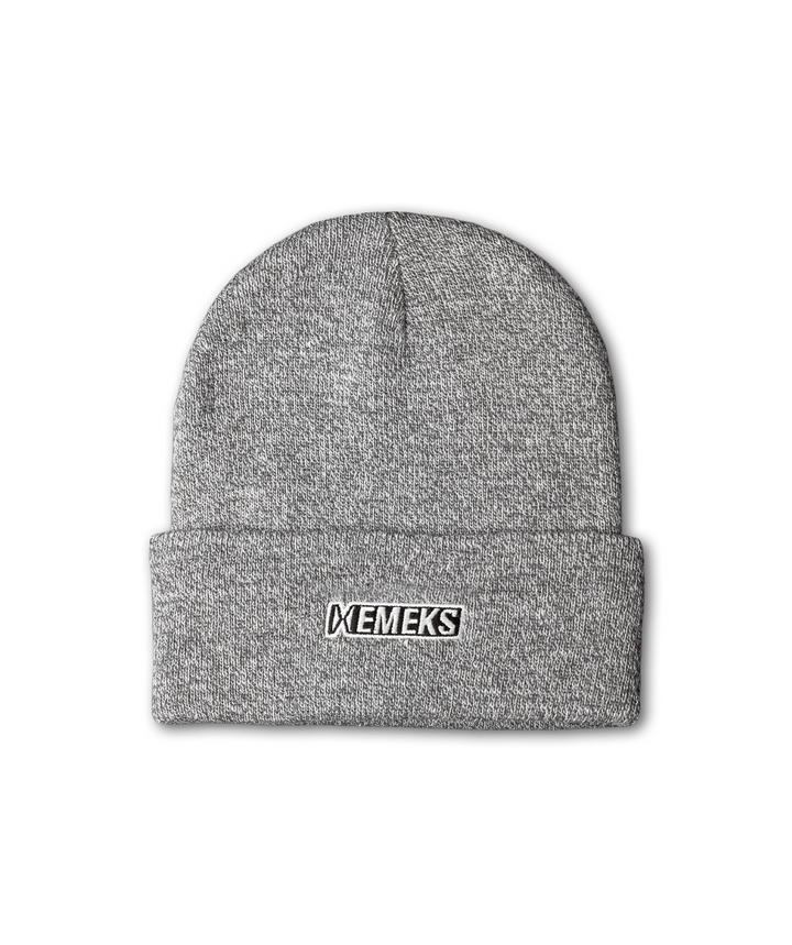 grey beanie hat with motocross mx emeks branding UK