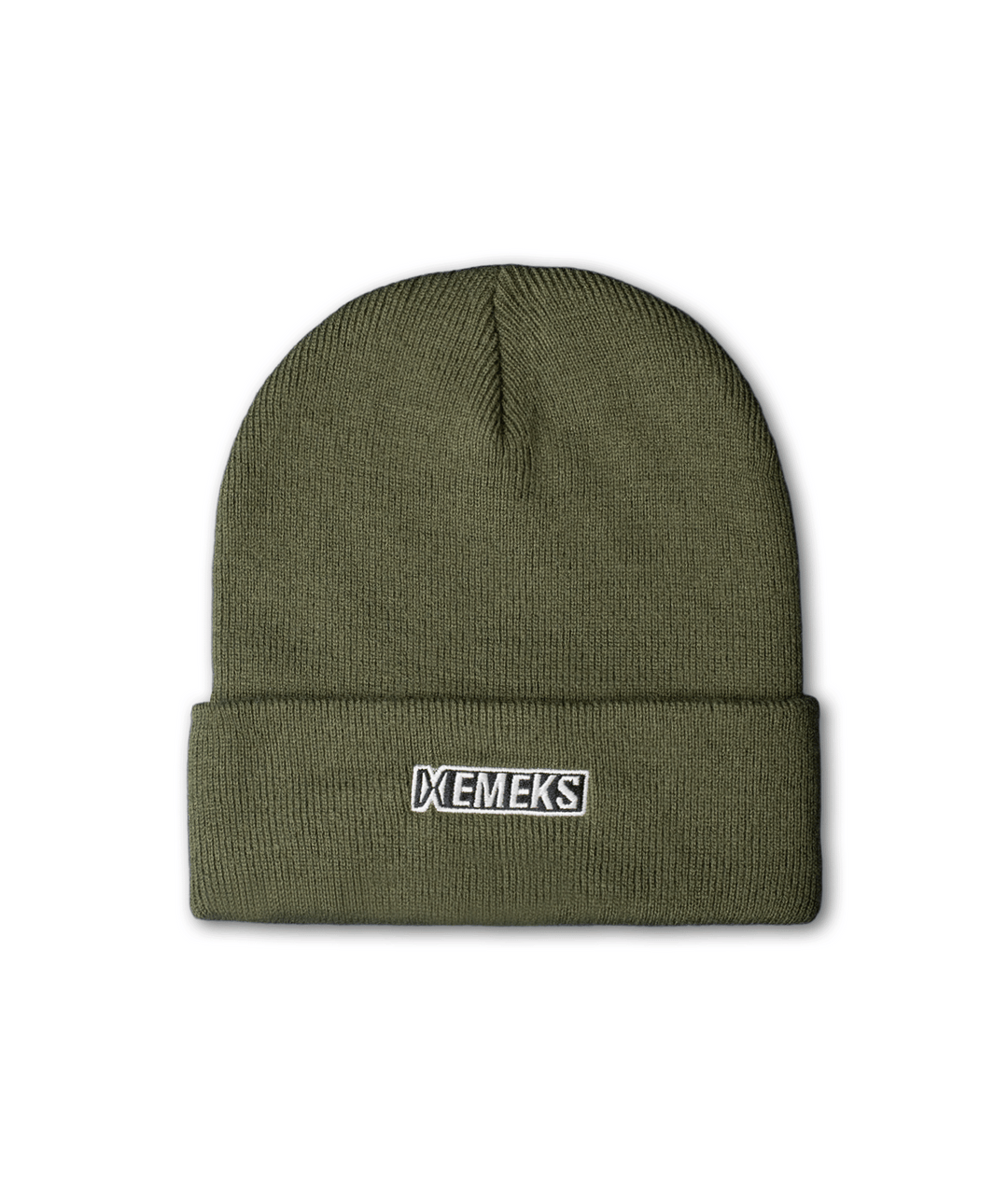 green beanie hat with motocross mx emeks branding UK