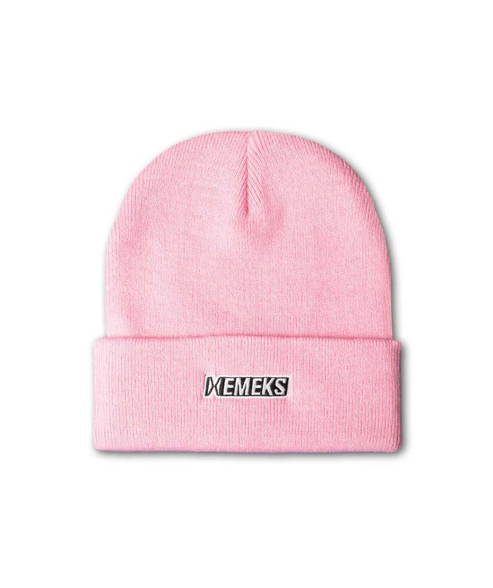 pink beanie hat with motocross mx emeks branding UK