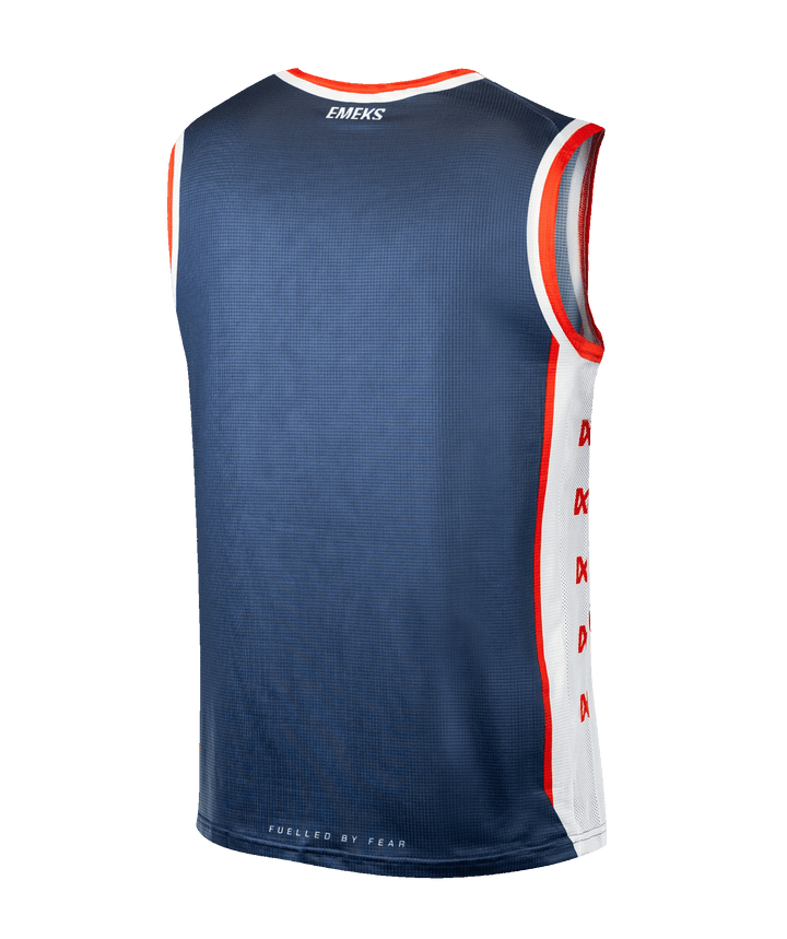 White blue red lightweight motocross MX bib EMEKS UK racewear