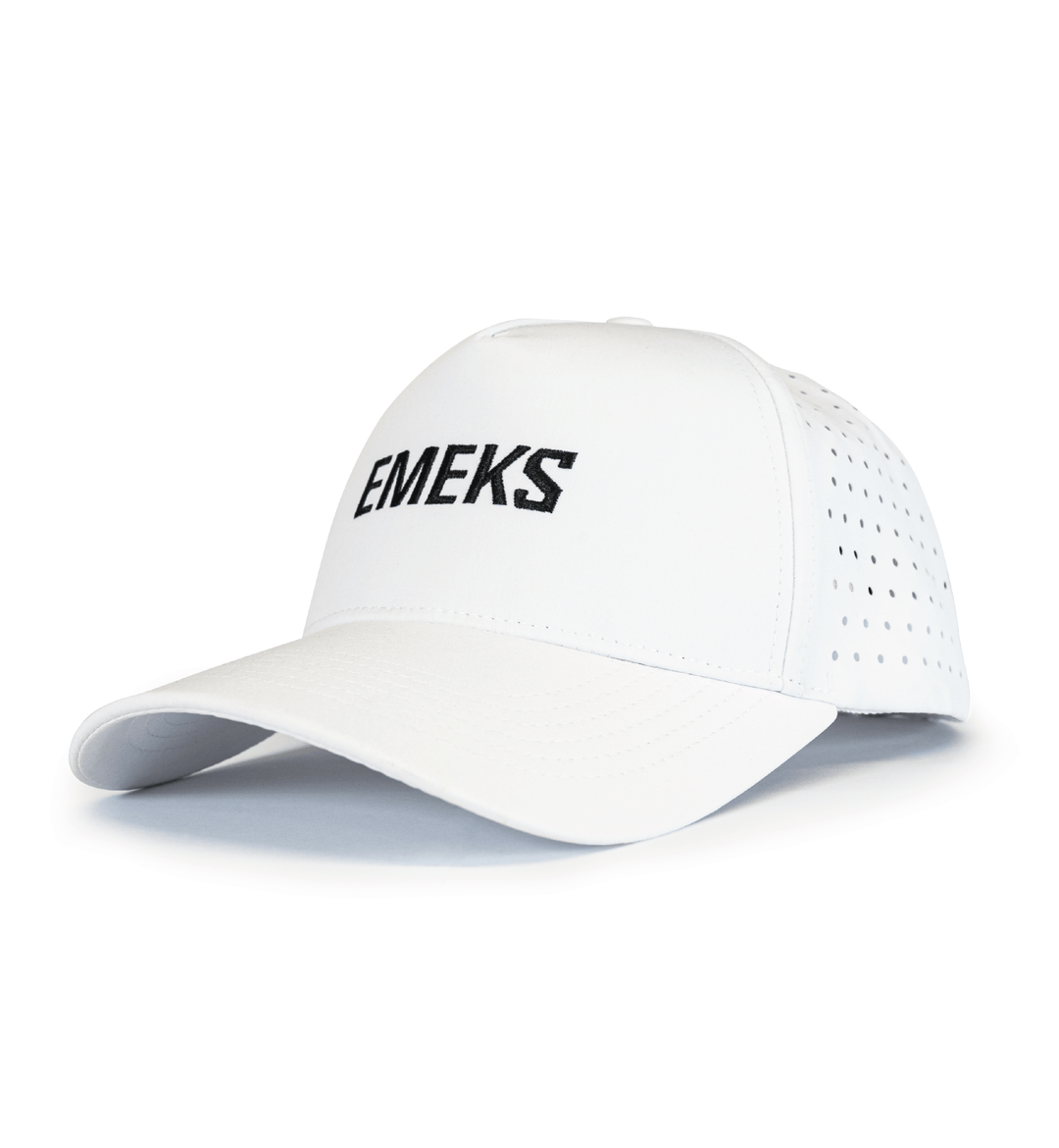 White snapback hat with motocross MX branding EMEKS UK