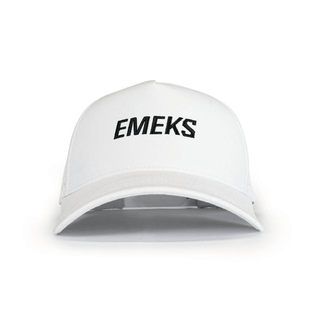 White snapback hat with motocross MX branding EMEKS UK