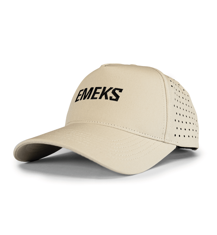 Sand yellow snapback hat with motocross MX branding EMEKS UK