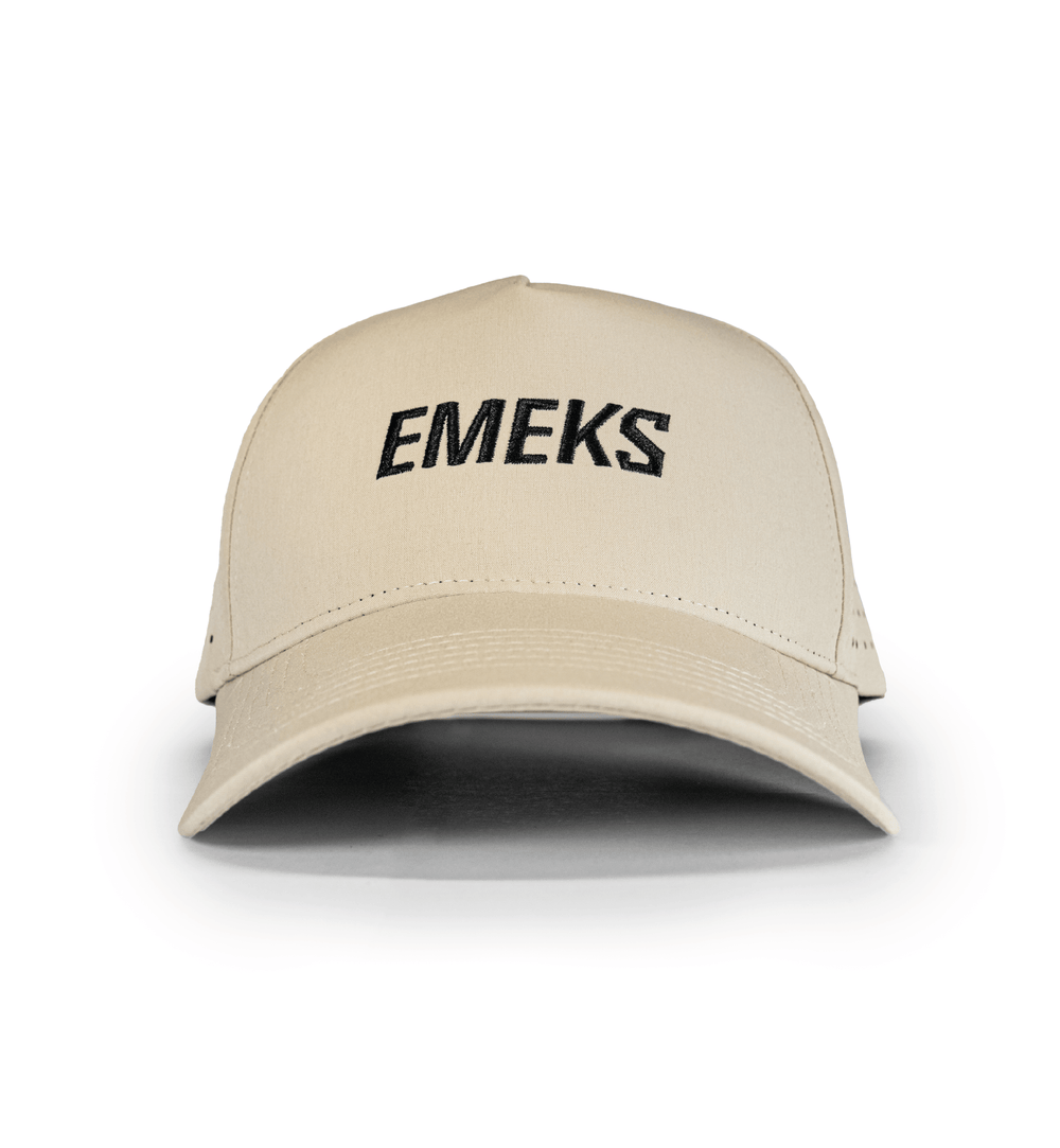Sand yellow snapback hat with motocross MX branding EMEKS UK