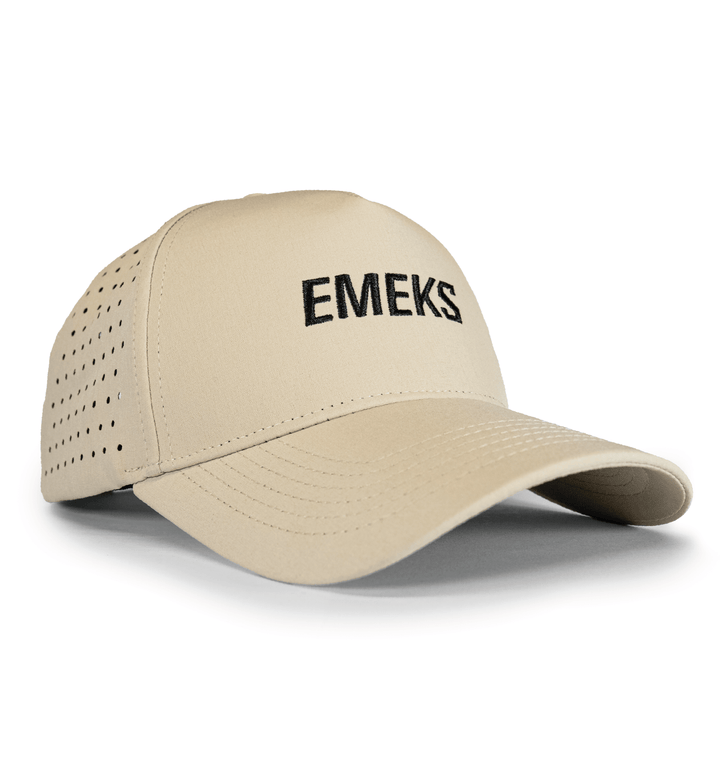 Sand yellow snapback hat with motocross MX branding EMEKS UK